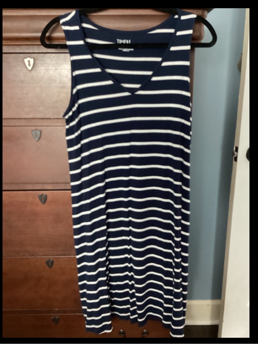 Time and Tru Navy and White Sleeveless Striped dress, large